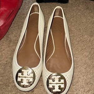 Tory Burch white perforated flats
